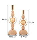Porta Candele Saturno Rosa Set 2 Pz Ø10x33 cm - Ø10x27 cm in Ferro Rosa e Oro      