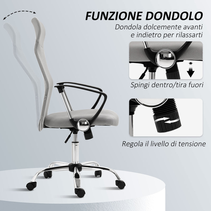Sedia Ergonomica da Ufficio Girevole 63x65x109-119 cm con Schienale a Rete Grigio Chiaro   