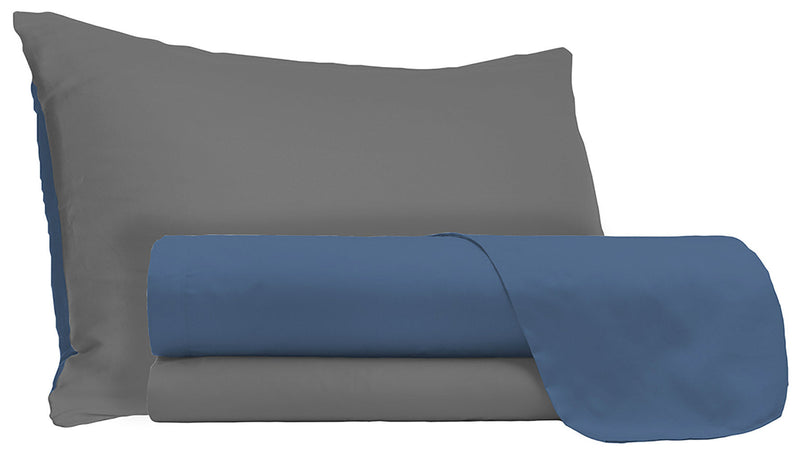 Set Lenzuola Sopra Sotto e Federe Doubleface Avio\/Fumo