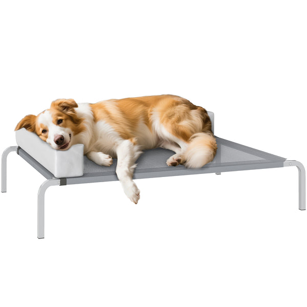 sconto Brandina per Cani Rialzata 110x75x30 cm con Cuscino a L in Tessuto Grigio e Argento