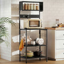 Scaffale da Cucina 60x42x153 cm con Multipresa per Microonde con Ripiani e Ganci Stile Industriale Legno e Acciaio Nero      