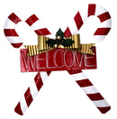 Fuori Porta 8x58x56 cm in Metallo con Scritta Welcome Rosso e Bianco