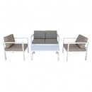 Set Salotto da Giardino Divano 2 Poltrone e Tavolino con Cuscini in Alluminio Bianco