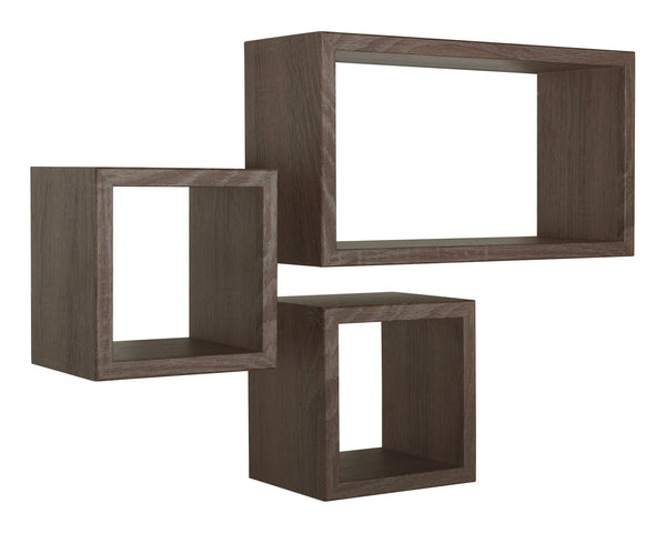 Ensemble de 3 étagères murales cubiques carrées et rectangulaires en panneaux de fibres de noyer Walnut Tribe sconto