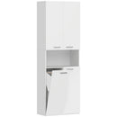 Mobile da Bagno 60x30x174 cm a 2 Ante con Cesto Portabiancheria a Ribalta e Ripiano Aperto in Legno Bianco      