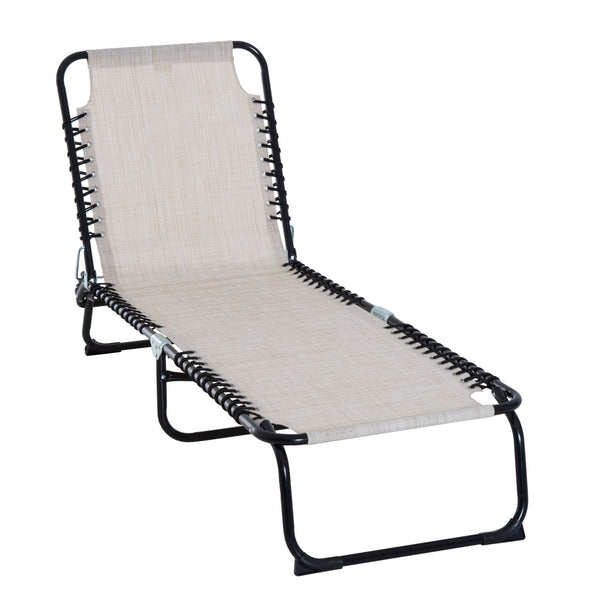 sconto Lettino Prendisole Pieghevole da Giardino 197x58x26 cm in Acciaio e Tessuto Crema e Nero