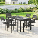 Set da Pranzo da Esterno Tavolo con Foro Ombrellone 150x80x74 cm e 6 Sedie 55x60x83 in Acciaio e PP cm Nero      