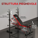 Panca Fitness con Rack per Pesi Schienale e Sedile Regolabili Dip Station Capacità 420 kg in Acciaio Nero e Rosso      