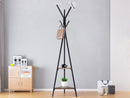 Appendiabiti da Terra 2 Ripiani 41,5x50x180 cm in Acciaio e MDF Lenox Nero/Noce