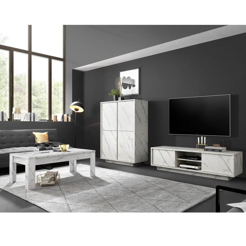 Tavolino basso 122x60x45 cm Rock effetto marmo bianco