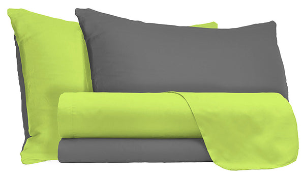 Ensemble de draps et taies d'oreiller en coton vert acide/fumée différentes tailles sconto