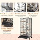 Gabbia per Piccoli Animali 61,5x44x131 cm Con Ruote Rampe e Accessori Nero   