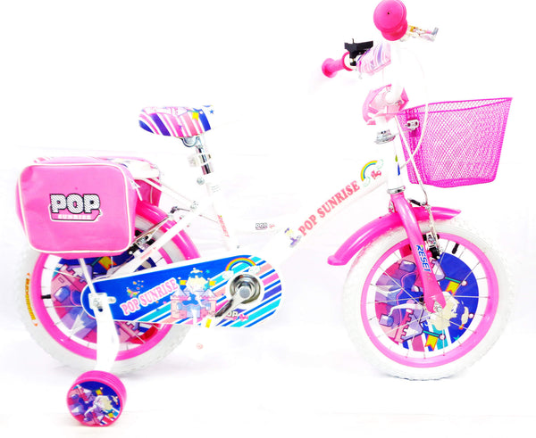 acquista Vélo fille 14" 2 freins avec panier et sacoches latérales blanches et roses