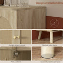 Mobile Multiuso in Stile Boho 80x38x100 cm con Ante in Rattan e Ripiano Aperto Rovere