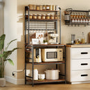Scaffale da Cucina 80x40x170 cm con Stazione di Ricarica 5 Ripiani e 10 Ganci a S in Legno e Acciaio Marrone      