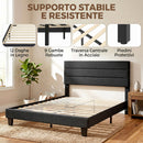Letto Matrimoniale 164x208x107-112 cm con Testiera Regolabile in Tessuto Effetto Lino Nero      
