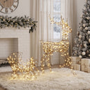 Renna Natalizia Luminosa con Slitta 82x32x120 cm con 175 LED Bianco Caldo 8 Modalità Timer e IP44 in Metallo e Rattan PP Marrone      
