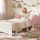 Letto Montessori per Bambini 3-6 Anni 143x77x60 cm con Bordi Rialzati in Legno Rosa      