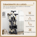 Albero Tiragraffi per Gatti 49x49x173 cm con 3 Posatoi 2 Casette e Giochi Appesi in Legno e Peluche Grigio Scuro      