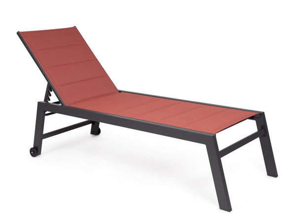 sconto Lettino Prendisole da Esterno 65x200x102-42,5h cm Schienale a 5 Posizioni in Alluminio e Textilene Hilde Antracite e Rosso
