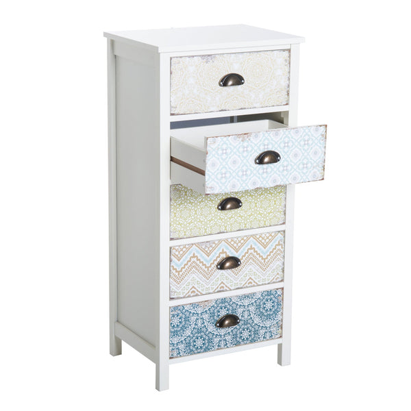 acquista Commode à 5 Tiroirs 46x34x97,5 cm en MDF Blanc