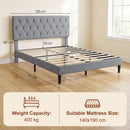Struttura Letto Matrimoniale Imbottita 150x195x107 cm con Testiera Trapuntata in Tessuto Grigio      