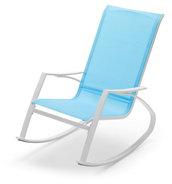 sconto Fauteuil de jardin à bascule 99x60,5x97 cm en acier et textilène bleu