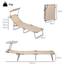 Set 2 Sdraio da Giardino 187x58x36 cm Pieghevoli con Tettuccio Regolabile in Tessuto Oxford e Metallo Marrone      
