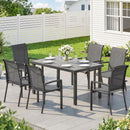 Set 7 Pezzi da Giardino con Tavolo a 2 Sezioni e 6 Sedie Impilabili in Texteline Grigio      