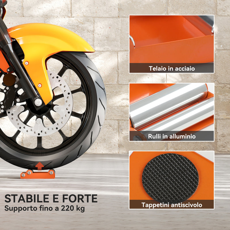 Cavalletto per Moto 15x11,5x4 cm con Sostegno Antiscivolo e 3 Rulli in Acciaio e Alluminio Arancione  