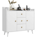 Credenza Moderna Mobile Basso 90x32x80 cm con 3 Cassetti e 2 Armadietti in Truciolato e Legno Bianco   