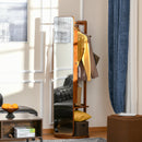 Specchio da Terra Ø50x169 cm con Armadietto Portagioie e Appendiabiti Noce Chiaro