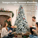 Albero di Natale Innevato Ø100x180 cm con 650 Rami Ignifughi e Base Pieghevole in Acciaio Verde      