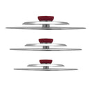 Kit 3 Coperchi Magici Antiodore Ventur Magic Ø27, Ø31, Ø35 cm Cooker in Acciaio Inox Pomello Rosso