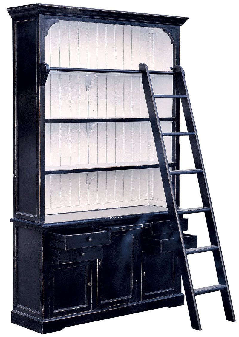 Mobile Libreria con Scaletta 3 Ante 4 Cassetti 4 Ripiani Nero