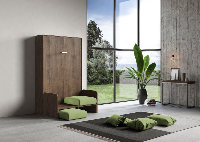 Letto Una Piazza E Mezzo A Scomparsa 120 Kentaro Con Divano Noce e Verde      