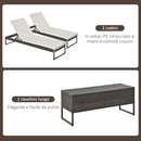 Set 2 Lettini Prendisole con Tavolino in Rattan  Marrone e Bianco