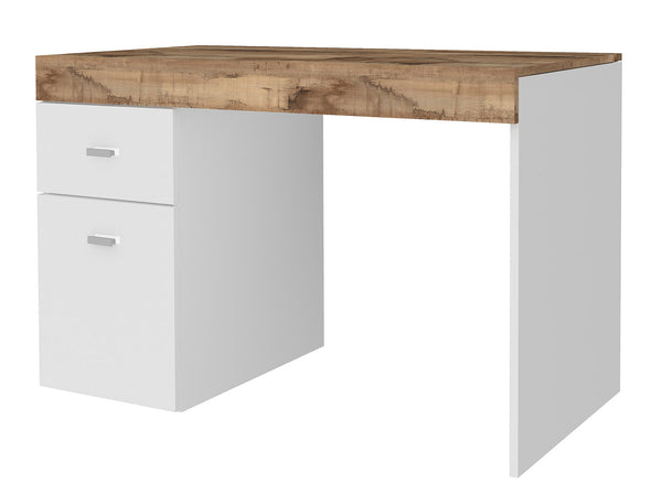 sconto Scrivania 1 Anta 1 Cassetto 100x60x75 cm Sliding Bianco Lucido e Acero Pereira