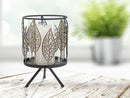Portacandele Foglie Iron Ø15x24 cm in Ferro e Vetro Nero e Grigio