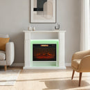 Camino Elettrico da Pavimento 105x27x97 cm 1800W Regolabile con Fiamma 3D Timer e Telecomando Bianco      