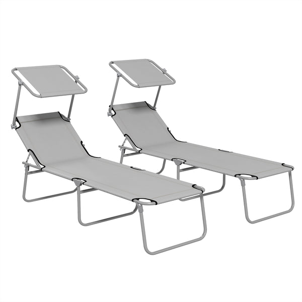 Set 2 Sdraio da Giardino 187x58x36 cm Pieghevoli con Tettuccio Regolabile in Tessuto Oxford e Metallo Grigio Chiaro sconto