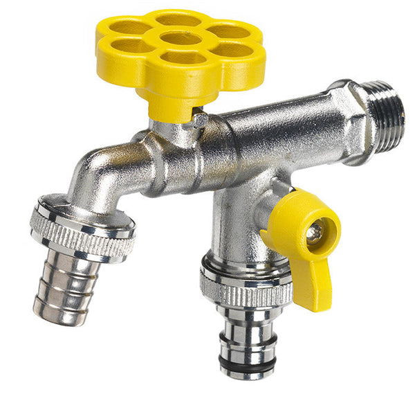 Robinet à bille double pour fontaine de jardin avec fleur et levier coloré Belfer RUB/030 jaune acquista