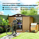 Casetta da Giardino 4,9 m² 277x195x192 cm in Acciaio Zincato con Doppia Porta Scorrevole e Tetto Inclinato Marrone Chiaro      