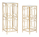 Porta Telefono Bubbles Coppia 35x35x90-30x30x80 cm in Ferro e Specchio Oro e Argento
