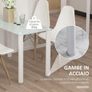 Tavolo Rettangolare 120x60x75 cm in Metallo e Vetro Temperato Bianco