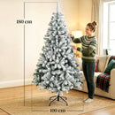 Albero di Natale Innevato Ø100x180 cm con 650 Rami Ignifughi e Base Pieghevole in Acciaio Verde      
