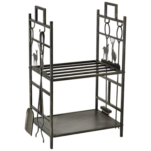 sconto Porte-bûches pour cheminée 51,5x33x77 cm en fer forgé noir