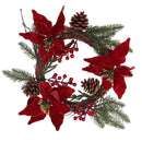 Coroncina fiori pigne rosso oro tondo cm Ø50x10