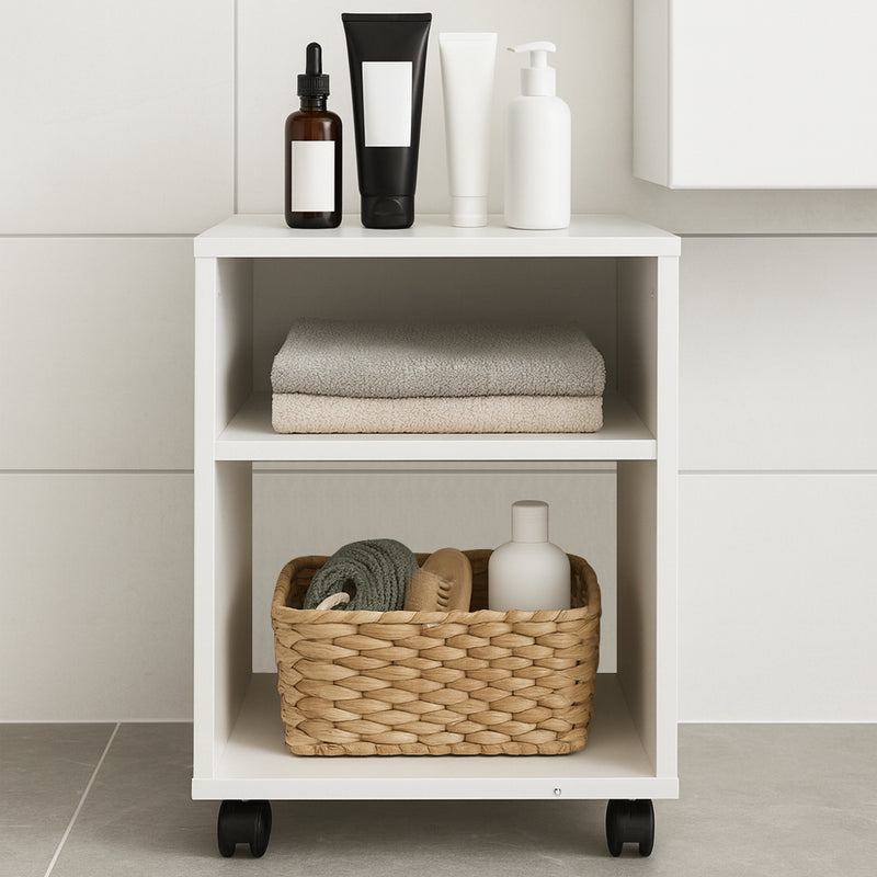 Mobile Ufficio Multiuso Porta Stampante 40x35x60cm con Ruote in Nobilitato Bianco      