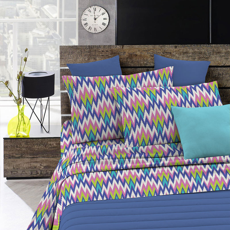 Set lenzuola stampa sopra Sotto e Federe Zigzag Singolo/